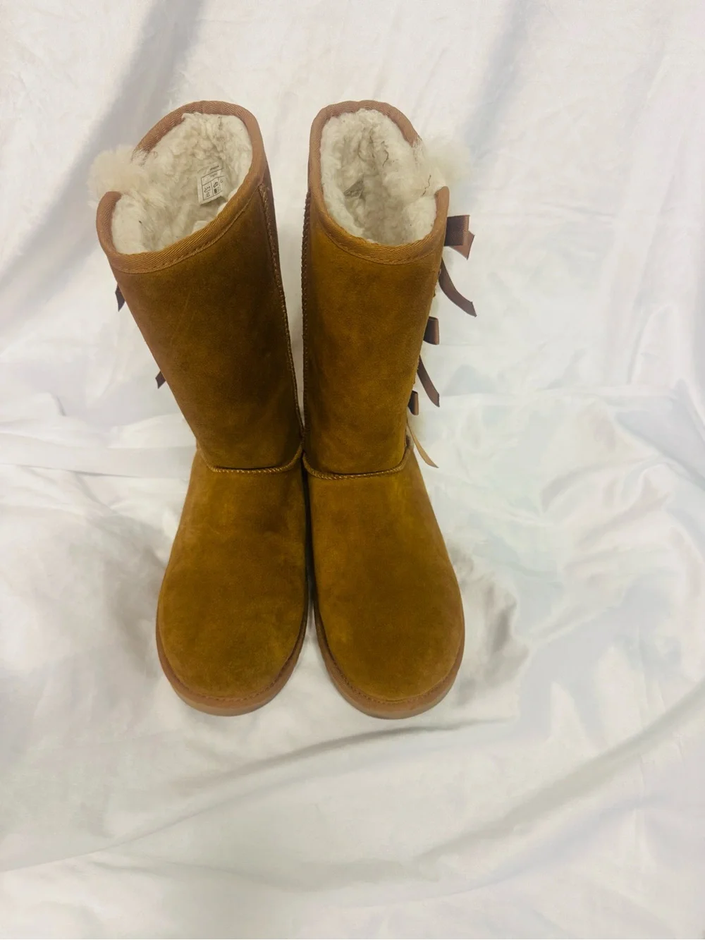 Koolaburra Tall Chestnut Suede Shearling Boots with Side Bows Size 9 Women